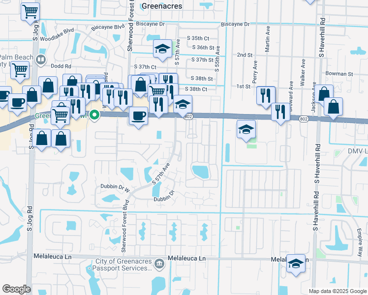 map of restaurants, bars, coffee shops, grocery stores, and more near 4148 Pine Hollow Circle in Greenacres