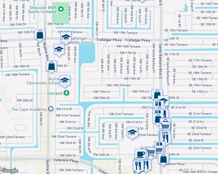 map of restaurants, bars, coffee shops, grocery stores, and more near 328 Southwest 19th Terrace in Cape Coral