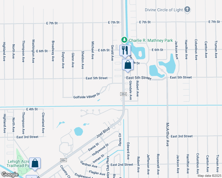 map of restaurants, bars, coffee shops, grocery stores, and more near 2021 Golfside Village Drive in Lehigh Acres