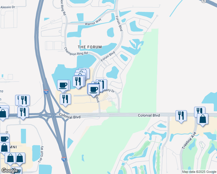 map of restaurants, bars, coffee shops, grocery stores, and more near 3415 Forum Boulevard in Fort Myers
