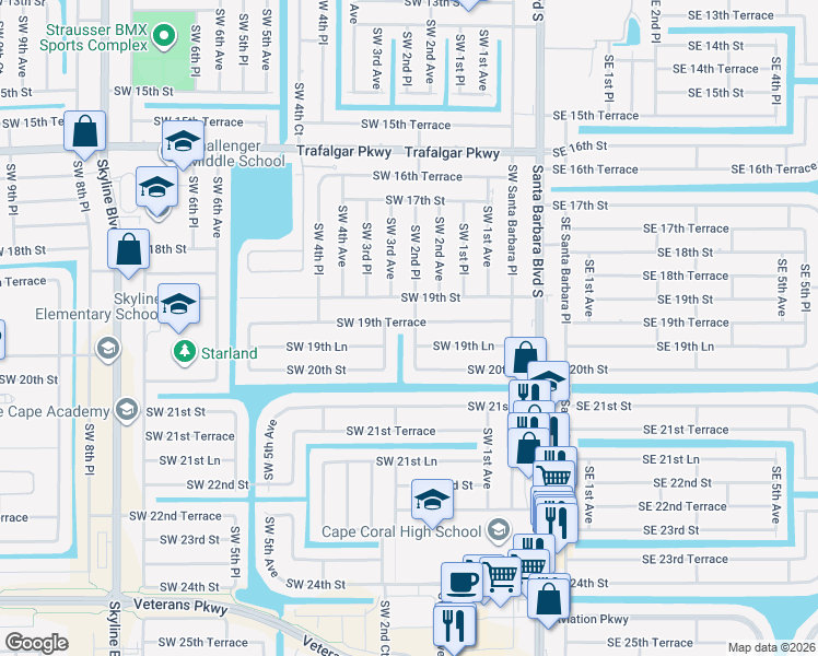 map of restaurants, bars, coffee shops, grocery stores, and more near 1932 Southwest 2nd Place in Cape Coral