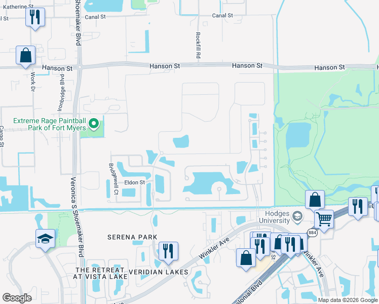 map of restaurants, bars, coffee shops, grocery stores, and more near 4138 Dutchess Park Road in Fort Myers