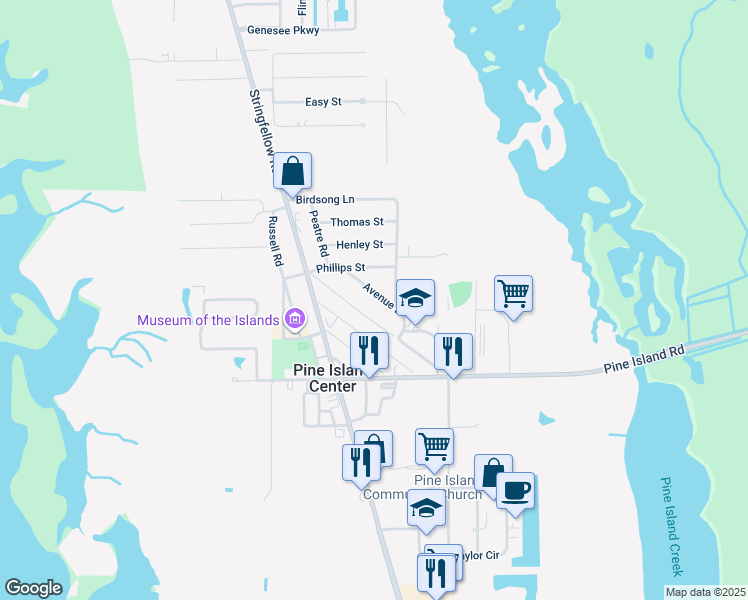 map of restaurants, bars, coffee shops, grocery stores, and more near 5453 Avenue East in Bokeelia