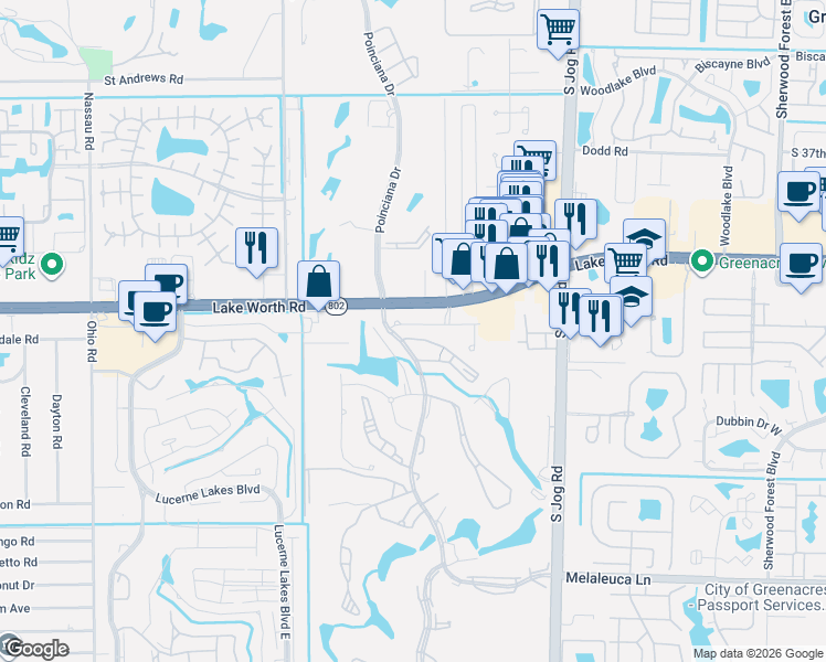 map of restaurants, bars, coffee shops, grocery stores, and more near 4070 Tivoli Court in Lake Worth