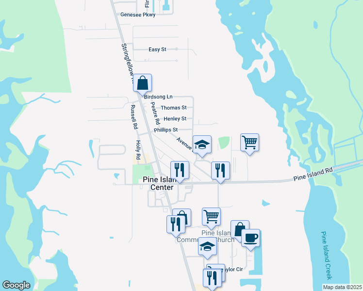 map of restaurants, bars, coffee shops, grocery stores, and more near 5440 Avenue D in Bokeelia