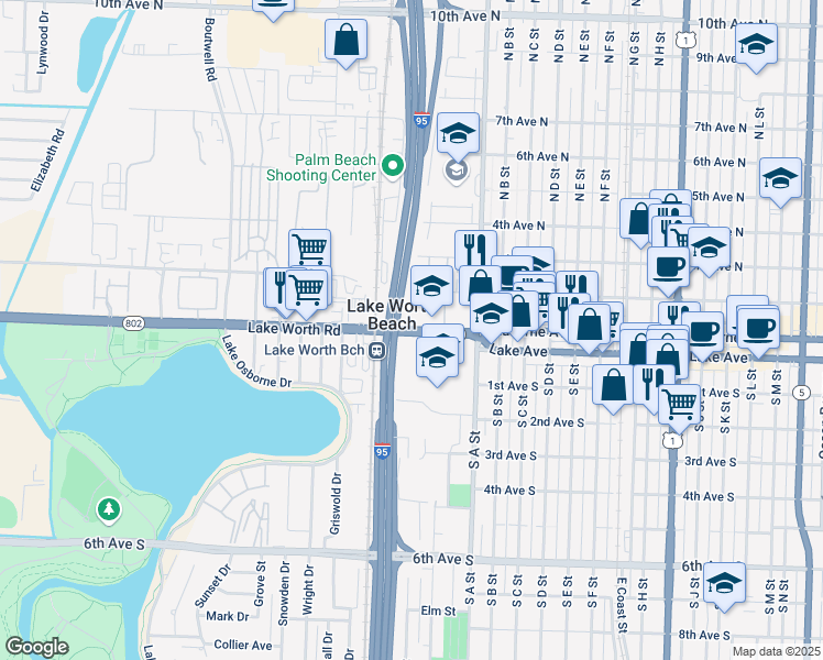 map of restaurants, bars, coffee shops, grocery stores, and more near 1772 Lake Worth Road in Lake Worth