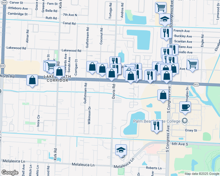 map of restaurants, bars, coffee shops, grocery stores, and more near 3580 Lake Worth Road in Palm Springs