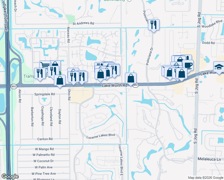 map of restaurants, bars, coffee shops, grocery stores, and more near 7123 Lake Worth Road in Wellington