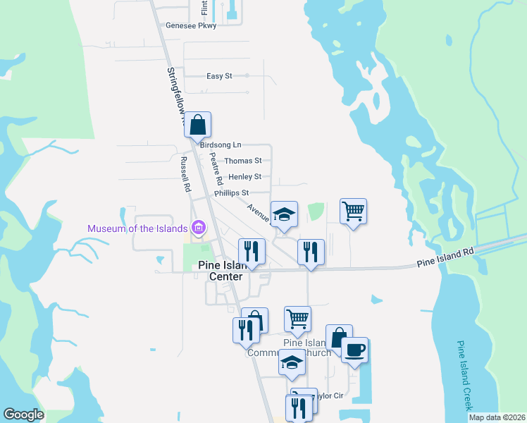 map of restaurants, bars, coffee shops, grocery stores, and more near 5113 Birdsong Lane in Bokeelia