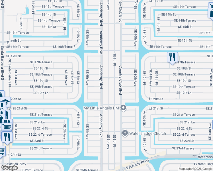map of restaurants, bars, coffee shops, grocery stores, and more near 1906 Southeast 8th Avenue in Cape Coral