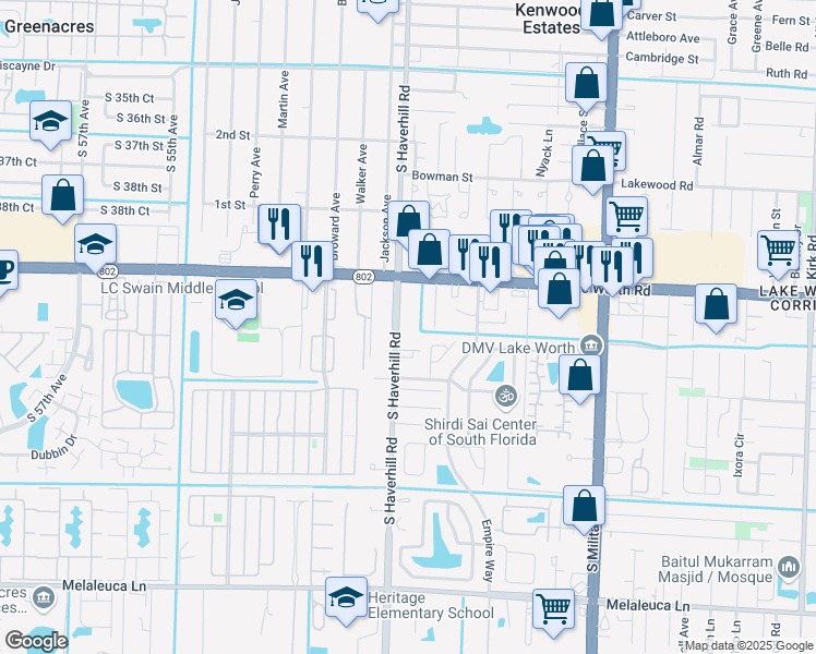 map of restaurants, bars, coffee shops, grocery stores, and more near 5000 Lake Worth Road in Greenacres