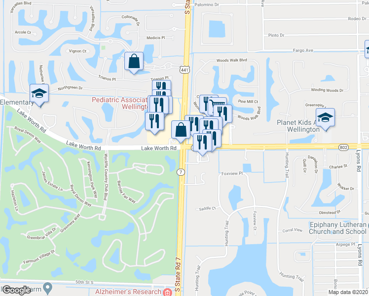 map of restaurants, bars, coffee shops, grocery stores, and more near in Lake Worth