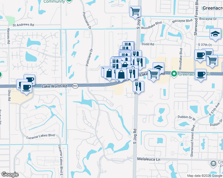 map of restaurants, bars, coffee shops, grocery stores, and more near 6628 Lake Worth Road in Lake Worth