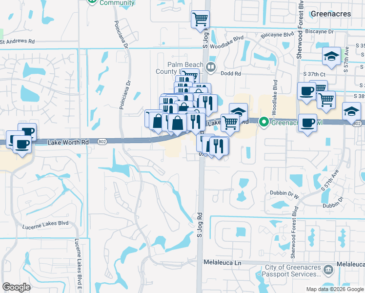 map of restaurants, bars, coffee shops, grocery stores, and more near 6584 Lake Worth Road in Lake Worth