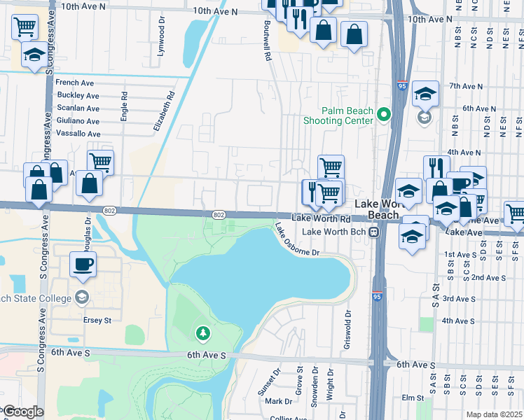 map of restaurants, bars, coffee shops, grocery stores, and more near 2222 Florida 802 in Lake Worth