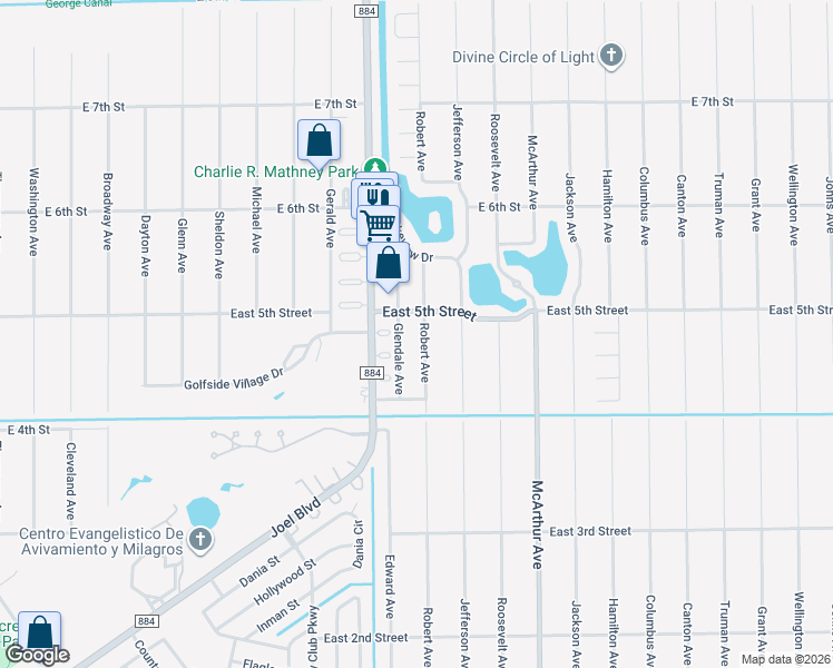 map of restaurants, bars, coffee shops, grocery stores, and more near 420 Robert Avenue in Lehigh Acres