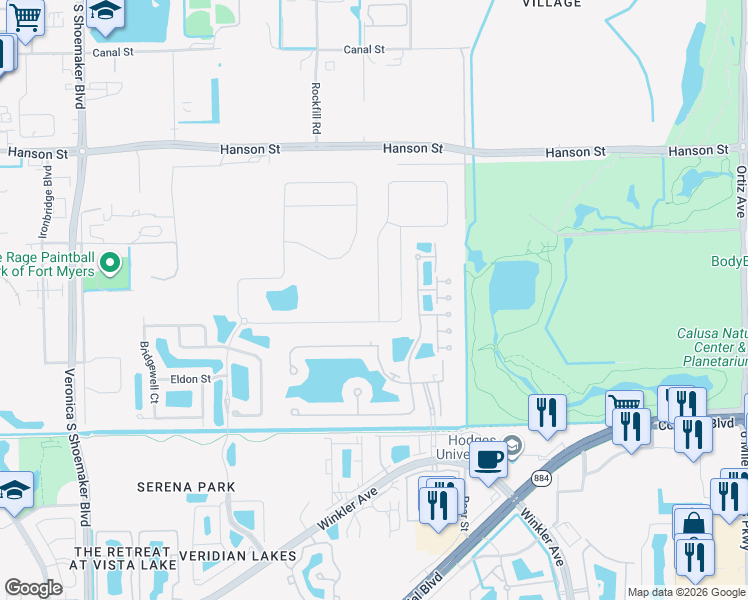 map of restaurants, bars, coffee shops, grocery stores, and more near 3270 Birchin Lane in Fort Myers