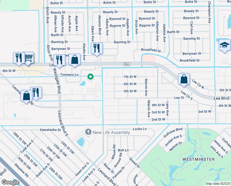 map of restaurants, bars, coffee shops, grocery stores, and more near 5313 5th Street West in Lehigh Acres