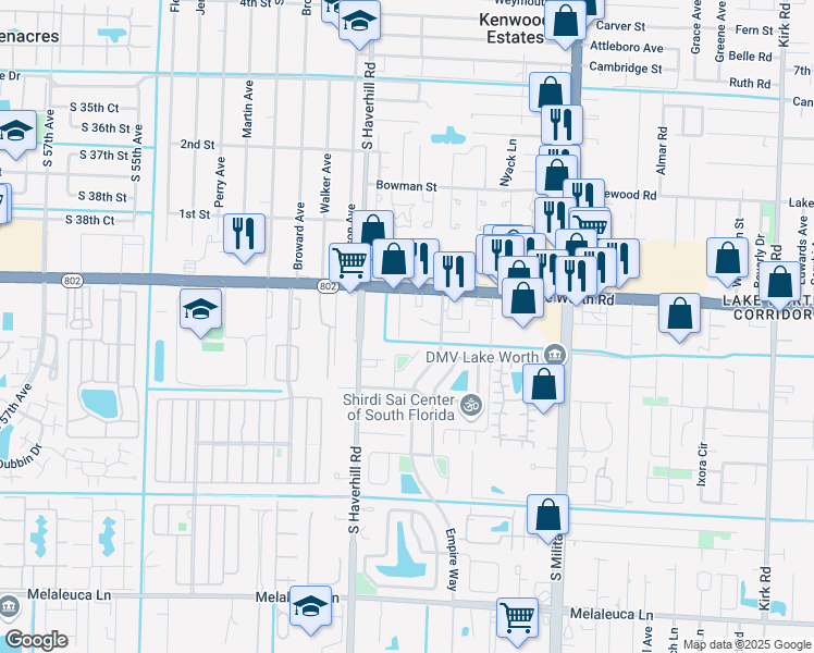 map of restaurants, bars, coffee shops, grocery stores, and more near 4092 Dahl Drive in Greenacres
