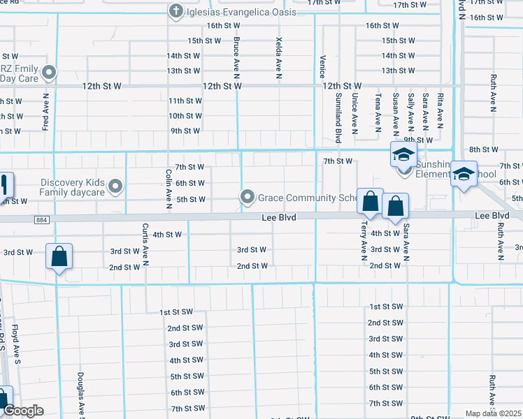 map of restaurants, bars, coffee shops, grocery stores, and more near 3720 Lee Boulevard in Lehigh Acres