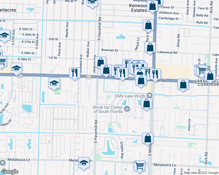 map of restaurants, bars, coffee shops, grocery stores, and more near 4092 Dahl Drive in Greenacres