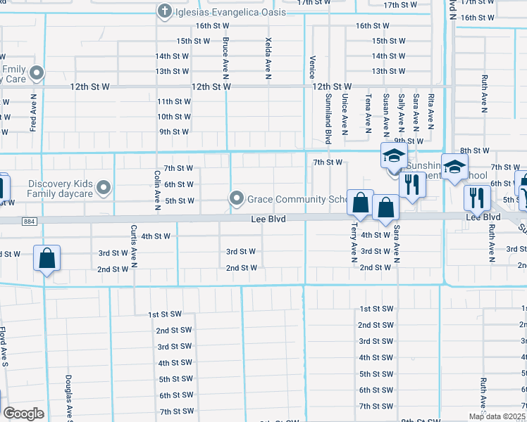 map of restaurants, bars, coffee shops, grocery stores, and more near 3720 Lee Boulevard in Lehigh Acres