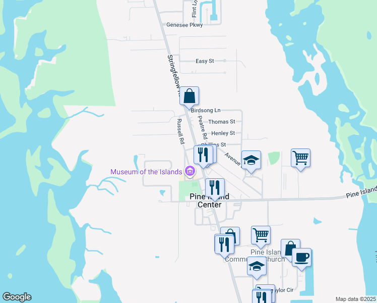 map of restaurants, bars, coffee shops, grocery stores, and more near 10805 Russell Road in Bokeelia