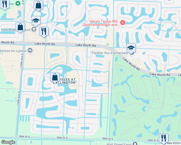 map of restaurants, bars, coffee shops, grocery stores, and more near 4266 Wellington Shores Drive in Wellington