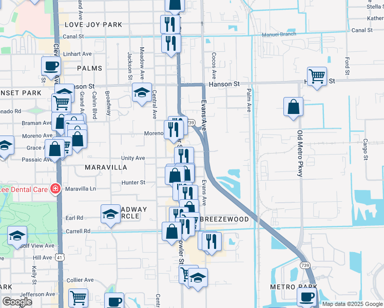 map of restaurants, bars, coffee shops, grocery stores, and more near 2537 Kennesaw St in Fort Myers