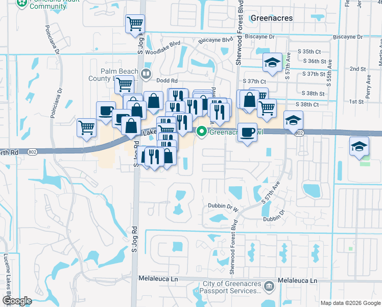 map of restaurants, bars, coffee shops, grocery stores, and more near 507 Seminole Palms Drive in Lake Worth