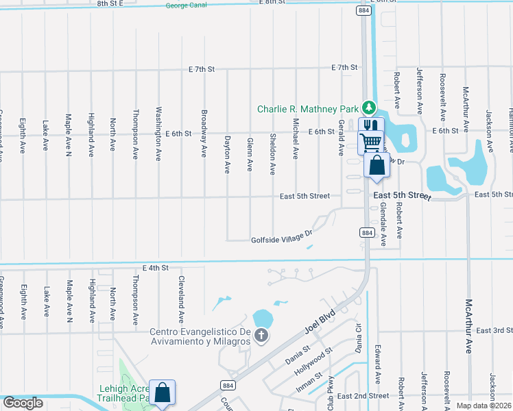 map of restaurants, bars, coffee shops, grocery stores, and more near 420 Glenn Avenue in Lehigh Acres