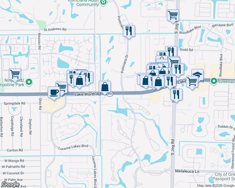 map of restaurants, bars, coffee shops, grocery stores, and more near 6844 Lake Worth Road in Lake Worth
