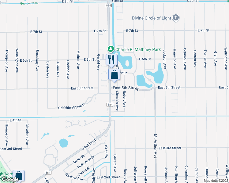 map of restaurants, bars, coffee shops, grocery stores, and more near 2331 Narcissus Court in Lehigh Acres