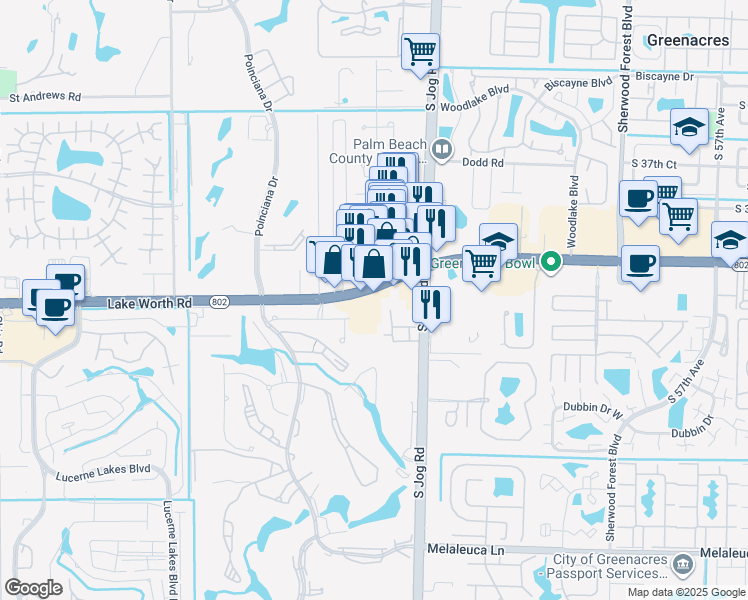 map of restaurants, bars, coffee shops, grocery stores, and more near 6628 Lake Worth Road in Lake Worth