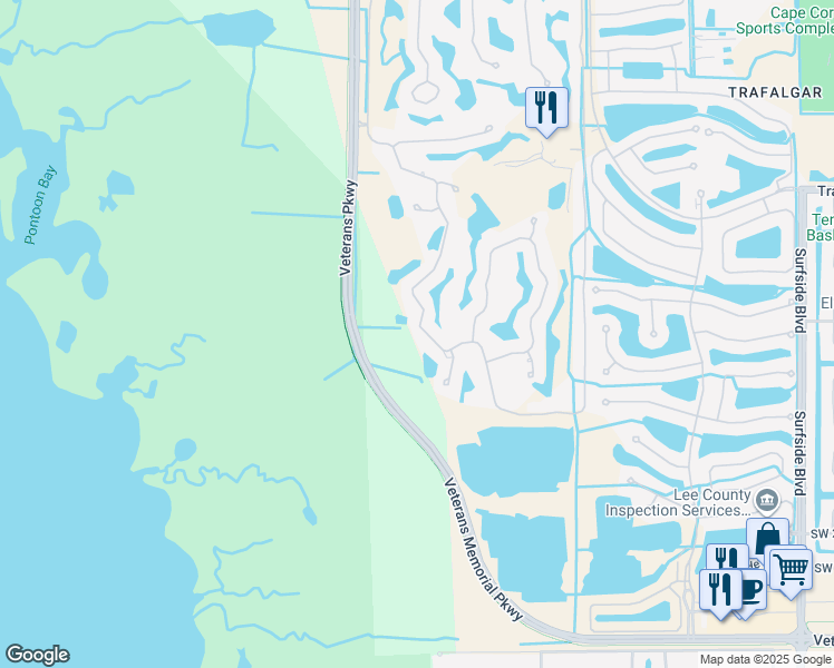 map of restaurants, bars, coffee shops, grocery stores, and more near 11691 Royal Tee Circle in Cape Coral