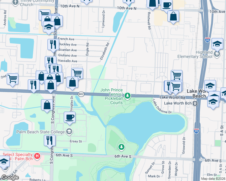 map of restaurants, bars, coffee shops, grocery stores, and more near 2475 Lake Worth Road in Lake Worth