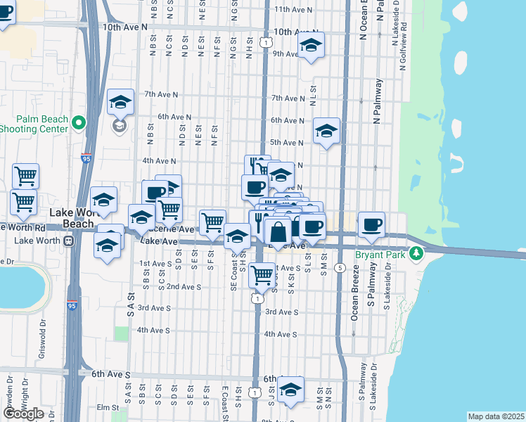 map of restaurants, bars, coffee shops, grocery stores, and more near 130 North Dixie Highway in Lake Worth
