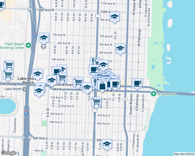 map of restaurants, bars, coffee shops, grocery stores, and more near 130 North Dixie Highway in Lake Worth