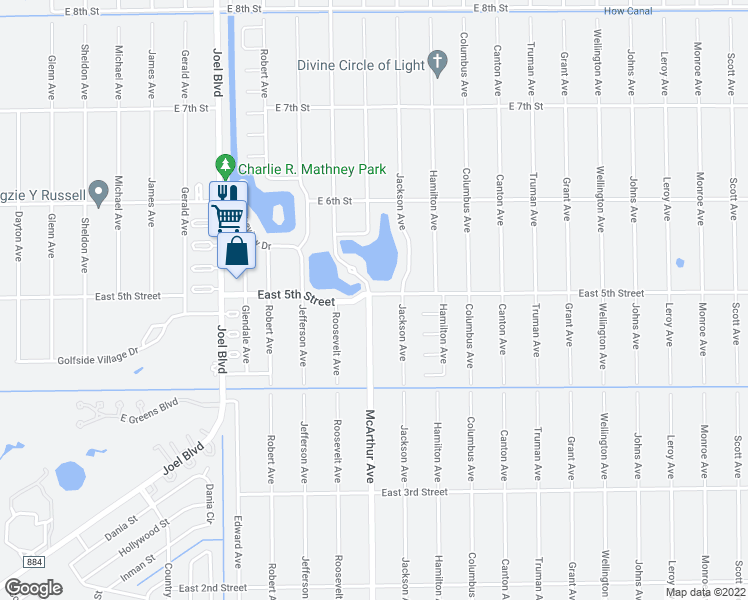 map of restaurants, bars, coffee shops, grocery stores, and more near 2800 East 5th Street in Lehigh Acres