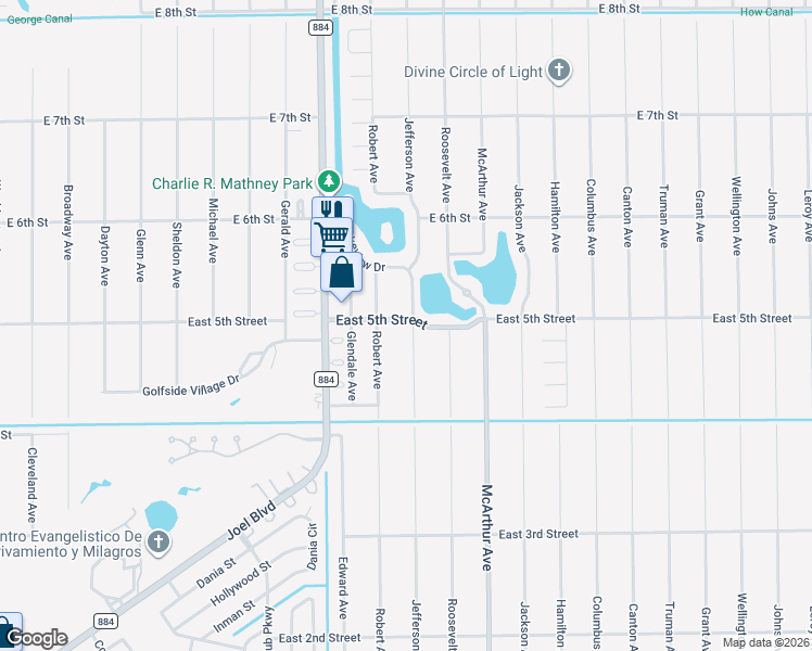 map of restaurants, bars, coffee shops, grocery stores, and more near 2508 East 5th Street in Lehigh Acres