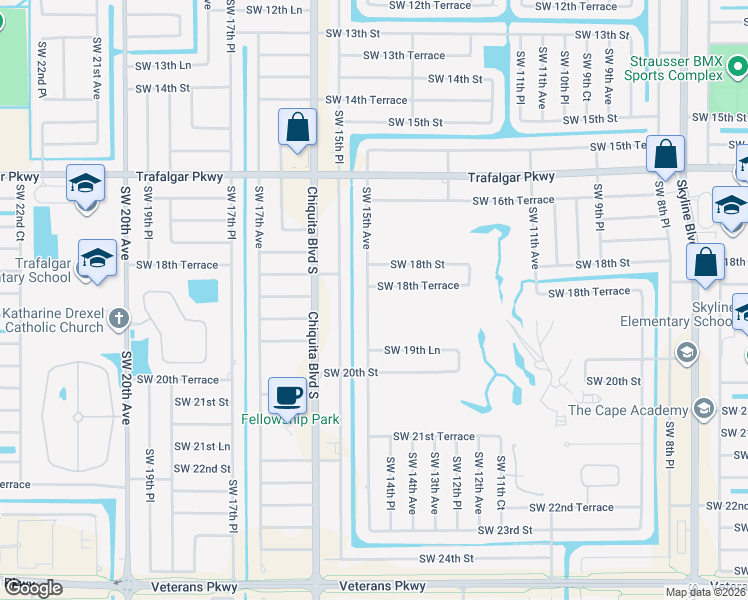 map of restaurants, bars, coffee shops, grocery stores, and more near 1825 Southwest 15th Avenue in Cape Coral