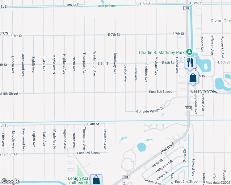map of restaurants, bars, coffee shops, grocery stores, and more near 498 Broadway Avenue in Lehigh Acres