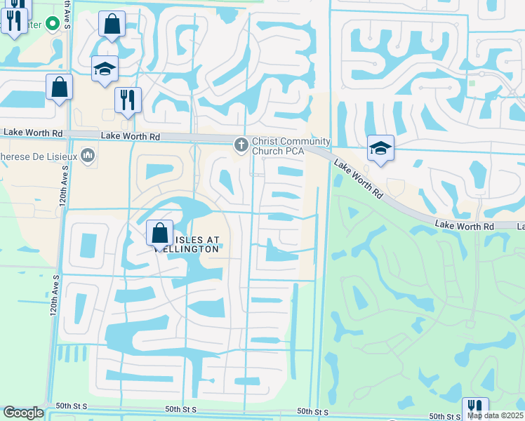 map of restaurants, bars, coffee shops, grocery stores, and more near 4266 Wellington Shores Drive in Wellington