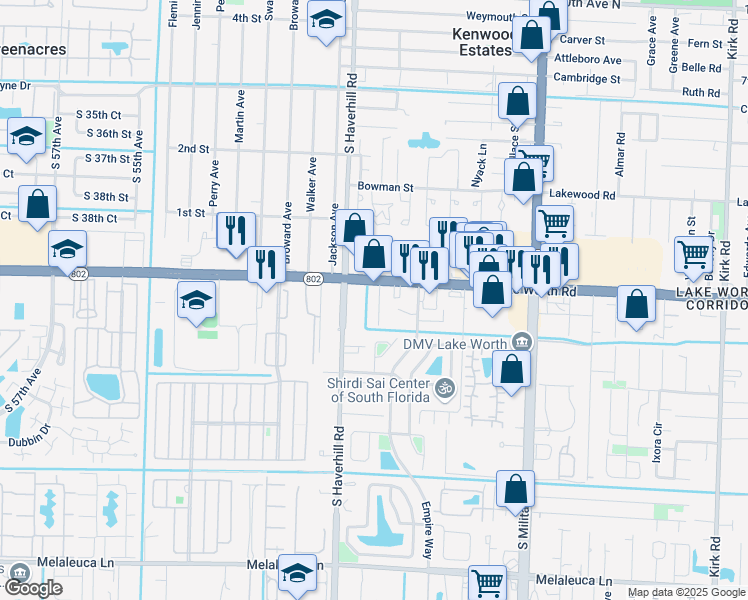 map of restaurants, bars, coffee shops, grocery stores, and more near 5000 Lake Worth Road in Greenacres