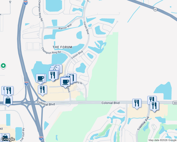 map of restaurants, bars, coffee shops, grocery stores, and more near 3368 Antica Street in Fort Myers
