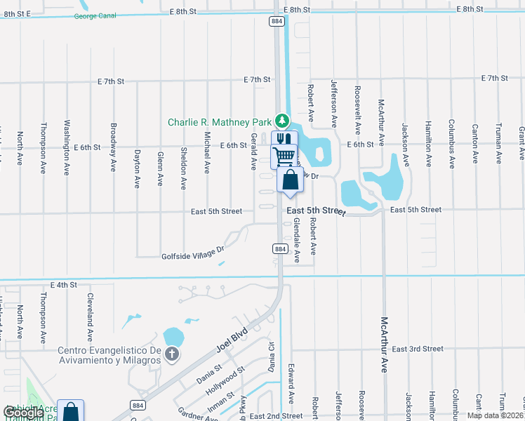 map of restaurants, bars, coffee shops, grocery stores, and more near 2208 East 5th Street in Lehigh Acres