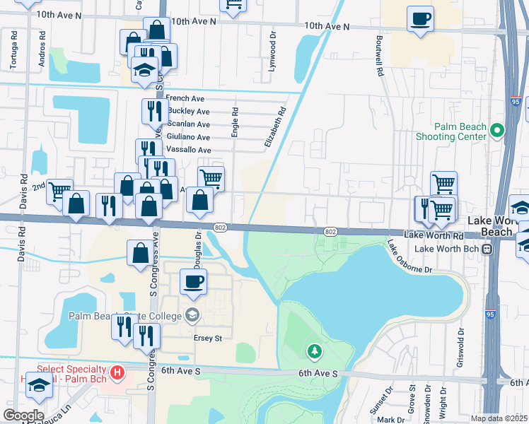 map of restaurants, bars, coffee shops, grocery stores, and more near in Palm Beach County