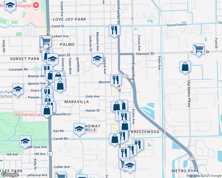 map of restaurants, bars, coffee shops, grocery stores, and more near 3278 Fowler Street in Fort Myers