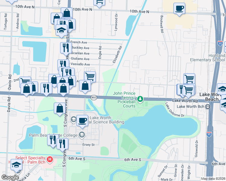 map of restaurants, bars, coffee shops, grocery stores, and more near in Palm Beach County