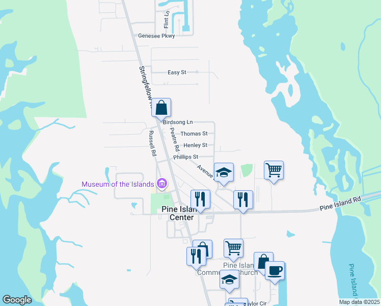 map of restaurants, bars, coffee shops, grocery stores, and more near 5527 Avenue East in Bokeelia